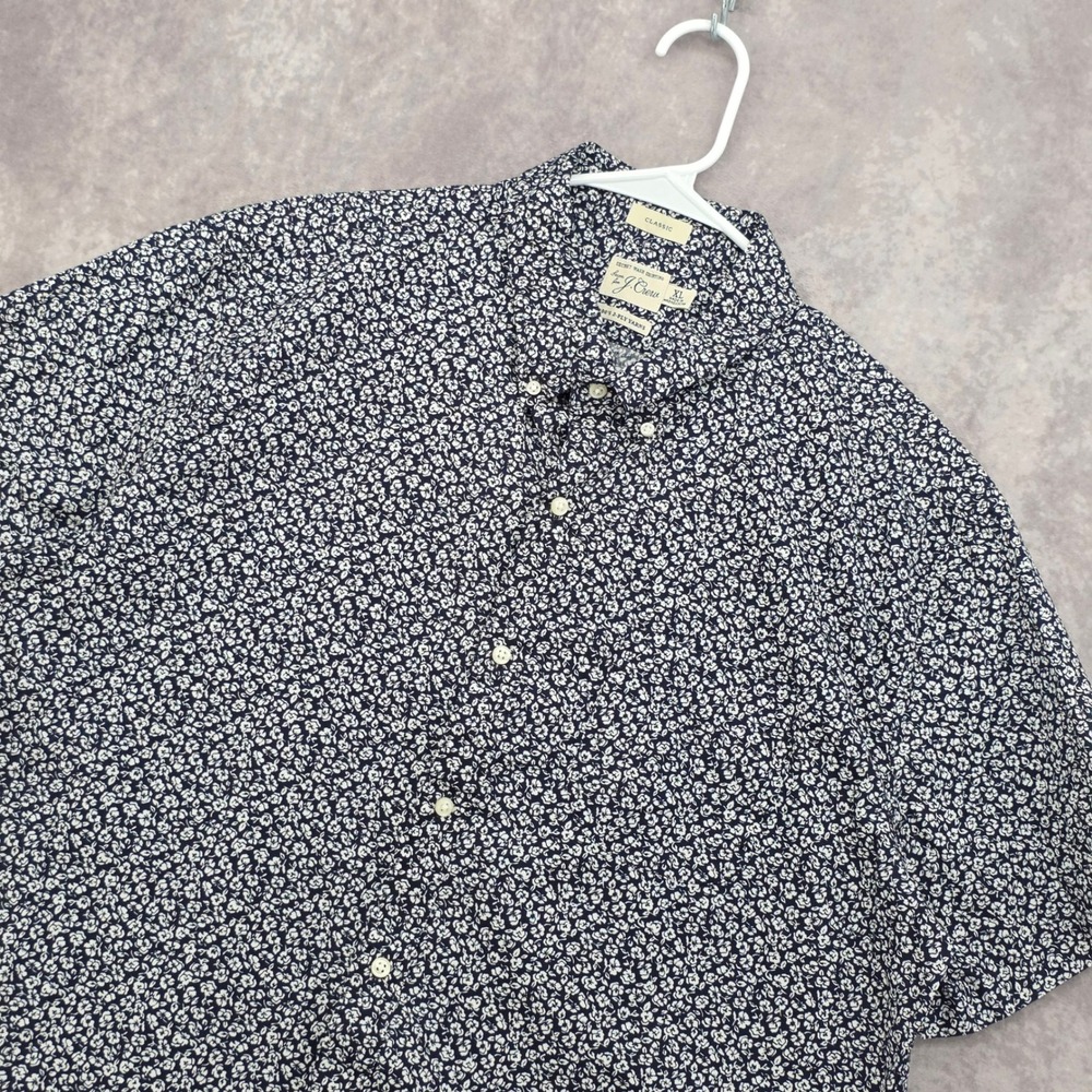 J.Crew Mens XL Secret Wash Short Sleeve Button Down Shirt Floral Navy White